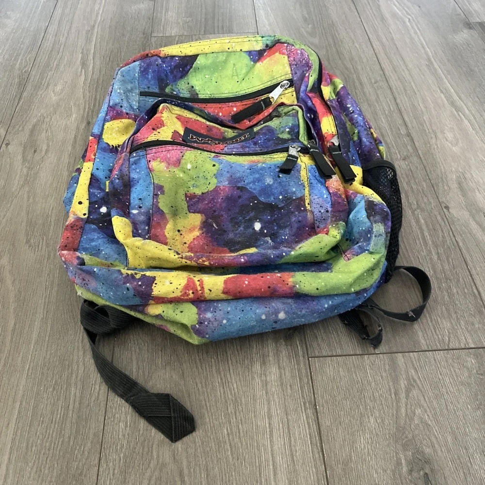 VTG Jansport Backpack Multicolor Paint Splatter Colorful Rare!